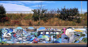 Mystic River Mural graces the side of I-93
